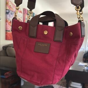 Marc Jacobs Red Canvas Tote Bag with Brown Straps